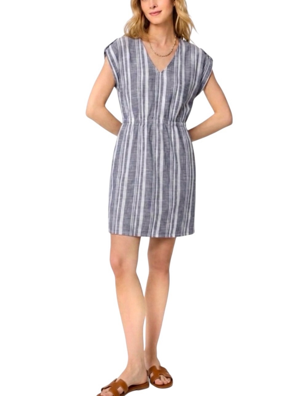 J. Crew Factory Dress Vertical Stripe Linen-look Cotton Cool Lightweight